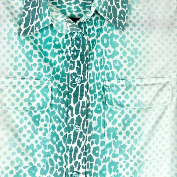 Equipment Femme Cotton Ombre Leopard Cheetah Button Up Shirt Size Small Teal - Picture 3 of 8